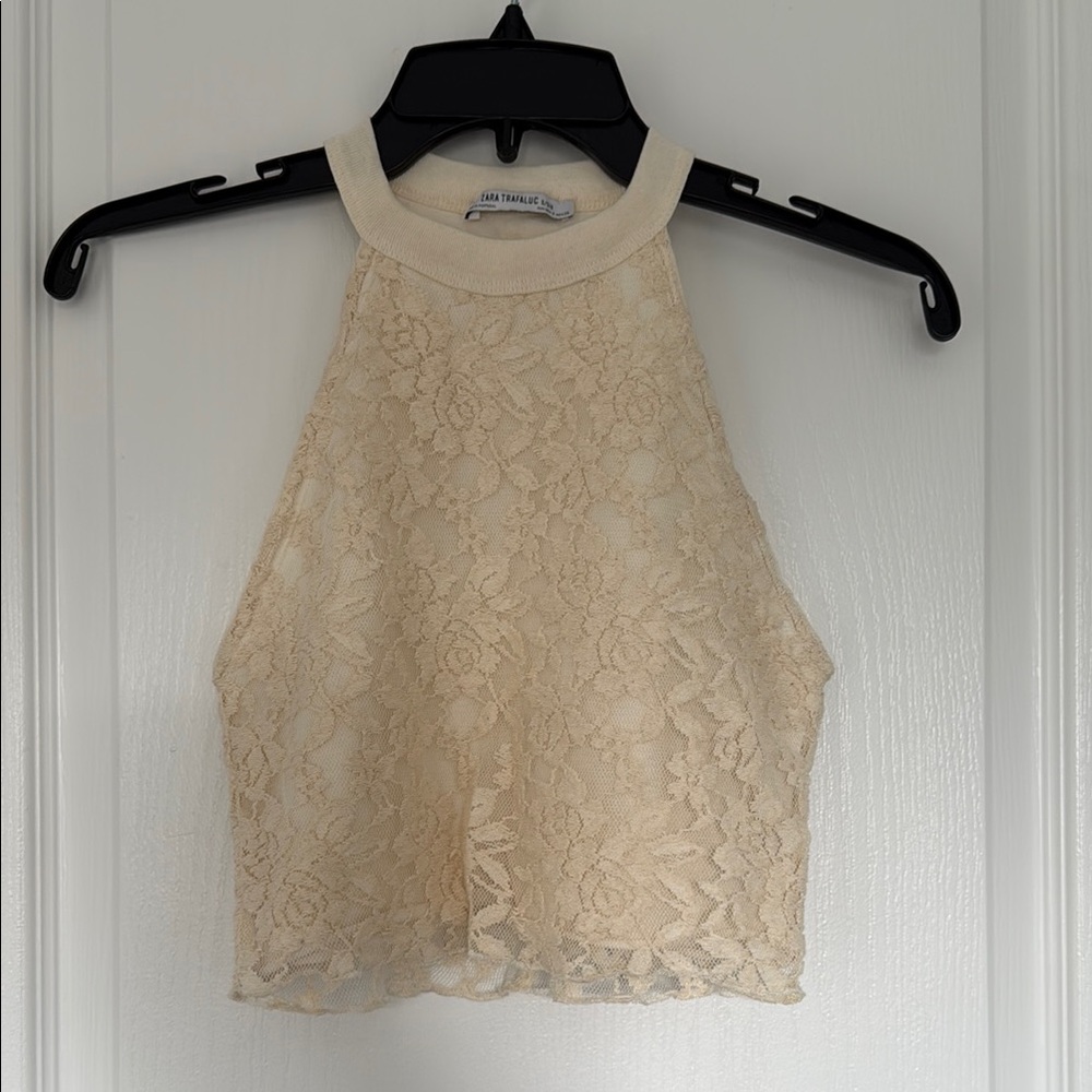 Zara Cream Crop halter Top